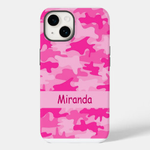 Gepersonaliseerde Roze Camo Camouflage Naam iPhone 14 Hoesje