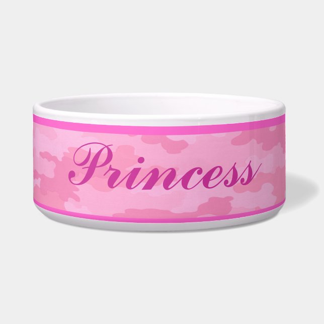 Gepersonaliseerde Roze Camouflage Pet Bowl Voerbakje (Voorkant)