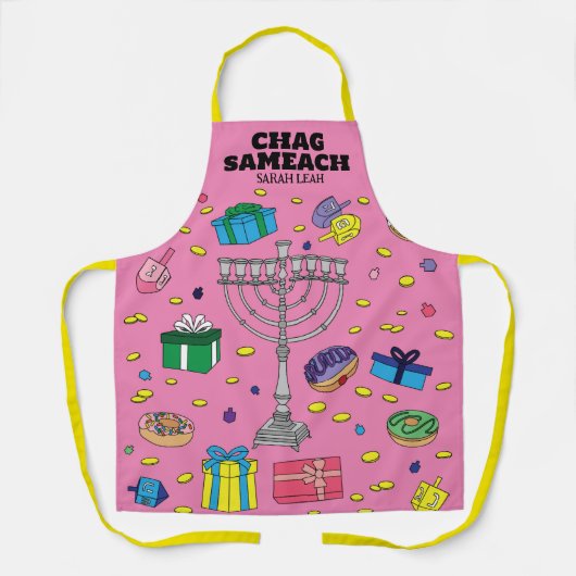 Gepersonaliseerde roze Chanoeka Schort (Voorkant)