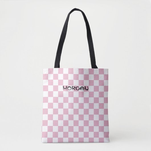Gepersonaliseerde Roze Checkerboard Canvas tas – C (Voorkant)