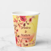 Gepersonaliseerde roze Cherry Blossom Paper Cup Papieren Bekers (Achterkant)