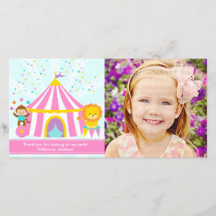 Gepersonaliseerde Roze Circus Carnaval Dank je wel Bedankkaart
