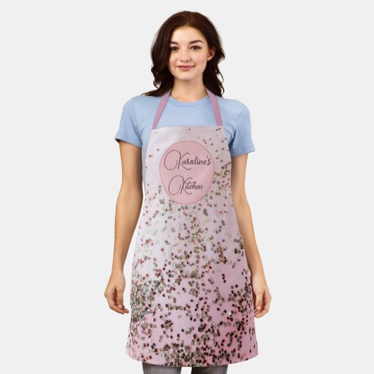 Gepersonaliseerde roze Confetti Schort (Gedragen)