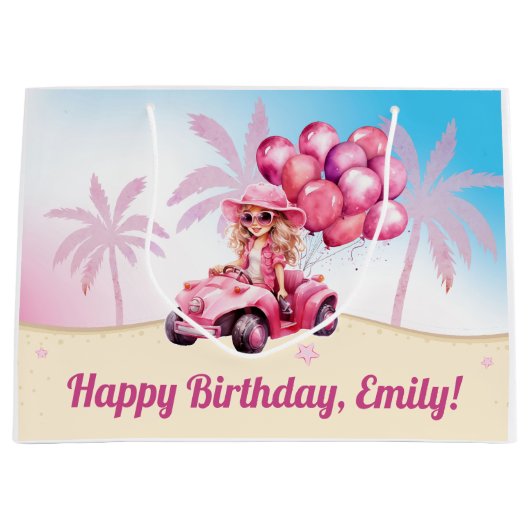 Gepersonaliseerde roze converteerbare strand verja groot cadeauzakje (Voorkant)