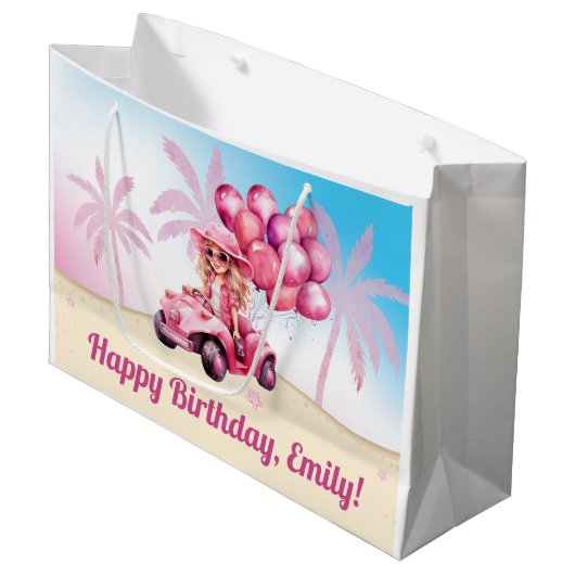 Gepersonaliseerde roze converteerbare strand verja groot cadeauzakje (Voorkant Gekanteld)