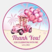 Gepersonaliseerde roze converteerbare strand verja ronde sticker (Voorkant)