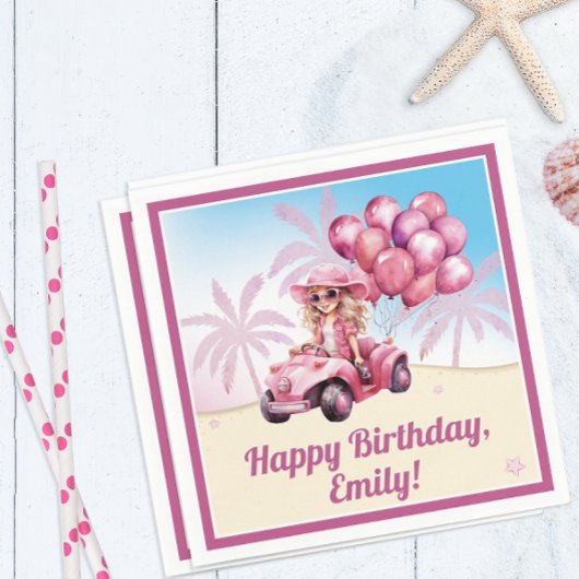 Gepersonaliseerde roze converteerbare strand verja servet