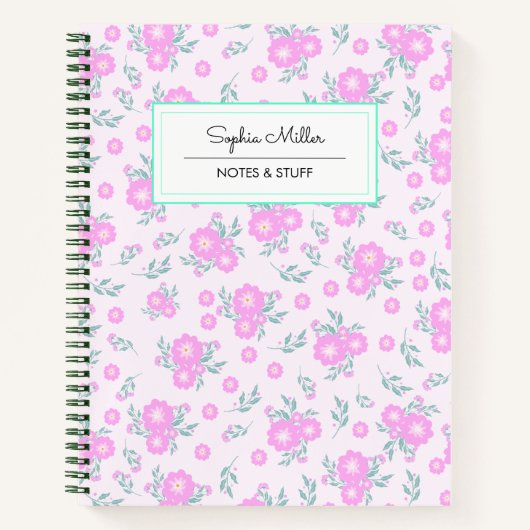 Gepersonaliseerde Roze Coquette Bloemen Spiraal No Notitieboek (Voorkant)