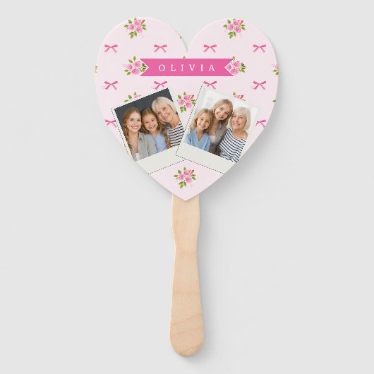 Gepersonaliseerde Roze Coquette Meisjesachtige Str Handwaaier (Voorkant)