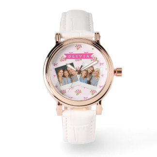 Gepersonaliseerde Roze Coquette Meisjesachtige Str Horloge