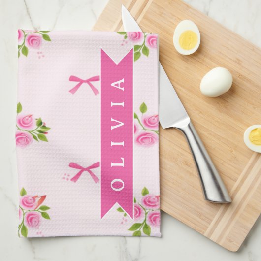 Gepersonaliseerde Roze Coquette Meisjesachtige Str Theedoek (Quarter Fold)
