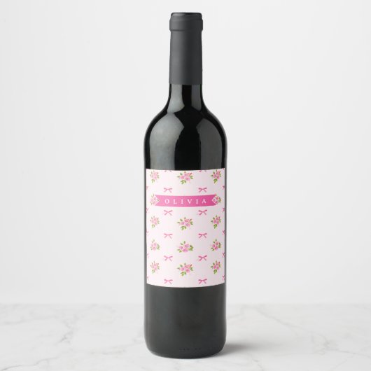 Gepersonaliseerde Roze Coquette Meisjesachtige Str Wijn Etiket (Voorkant)