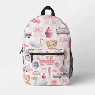 Gepersonaliseerde Roze Coquette Retro Knuffel Tedd Bedrukte Rugzak