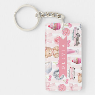 Gepersonaliseerde Roze Coquette Retro Knuffel Tedd Sleutelhanger