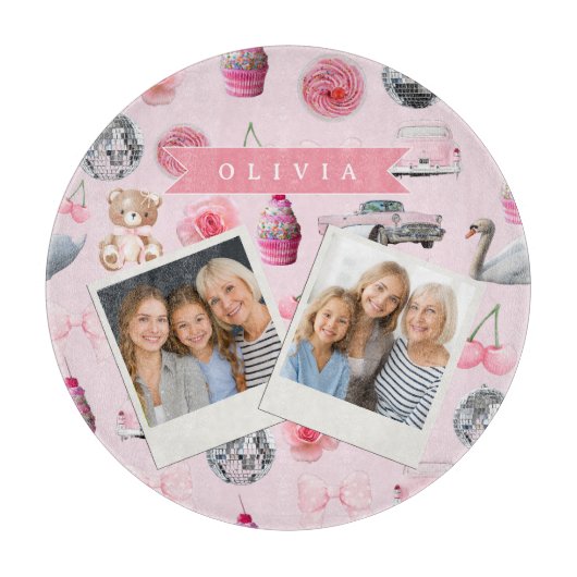 Gepersonaliseerde Roze Coquette Retro Knuffel Tedd Snijplank (Voorkant)