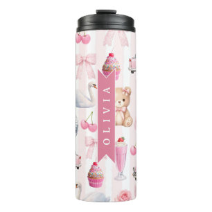 Gepersonaliseerde Roze Coquette Retro Knuffel Tedd Thermosbeker