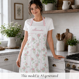 Gepersonaliseerde Roze Coquette Roos Bloemen Schort