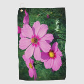 Gepersonaliseerde Roze Cosmos Bloemen Golfhanddoek (Voorkant)