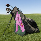 Gepersonaliseerde Roze Cosmos Bloemen Golfhanddoek (Groen)