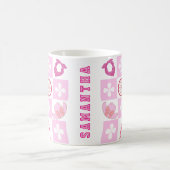 Gepersonaliseerde roze cowgirl geruit met bloem koffiemok (Center)