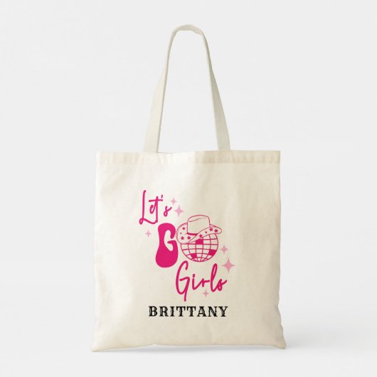 Gepersonaliseerde roze cowgirl Let's go meisjes Tote Bag (Achterkant)