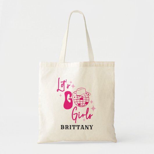 Gepersonaliseerde roze cowgirl Let's go meisjes Tote Bag (Voorkant)
