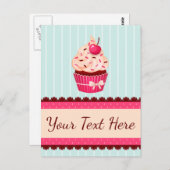 Gepersonaliseerde roze cupcake munt blauwe achterg briefkaart (Voorkant / Achterkant)