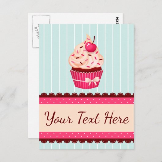 Gepersonaliseerde roze cupcake munt blauwe achterg briefkaart (Voorkant / Achterkant)