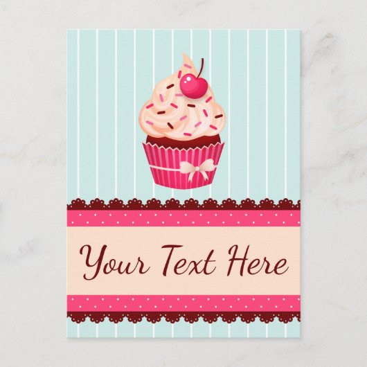 Gepersonaliseerde roze cupcake munt blauwe achterg briefkaart (Voorkant)