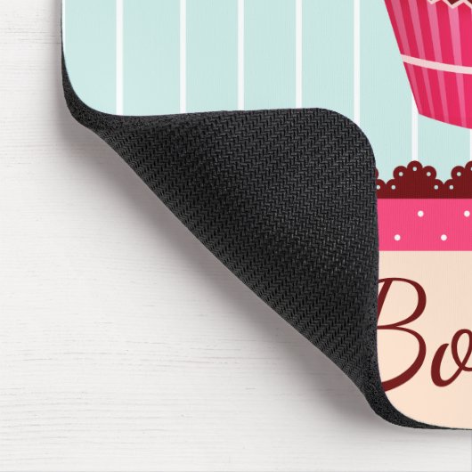 Gepersonaliseerde roze cupcake munt blauwe achterg muismat (Hoek)