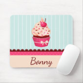 Gepersonaliseerde roze cupcake munt blauwe achterg muismat (Met muis)