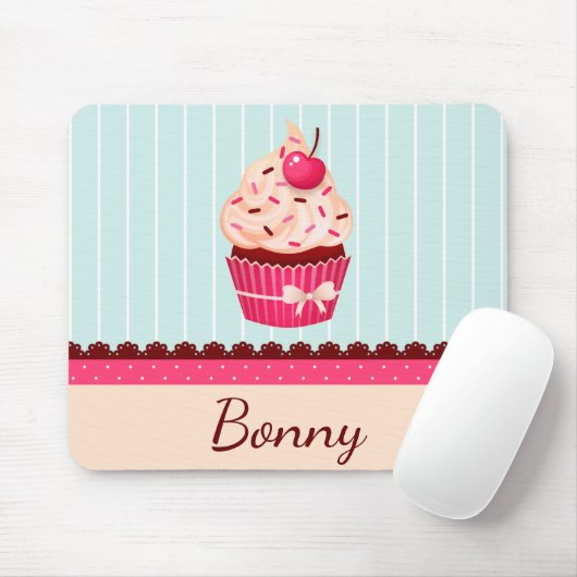 Gepersonaliseerde roze cupcake munt blauwe achterg muismat (Met muis)