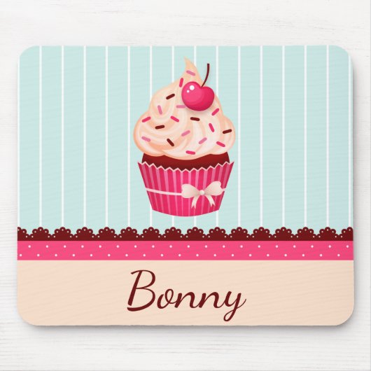 Gepersonaliseerde roze cupcake munt blauwe achterg muismat (Voorkant)