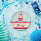 Gepersonaliseerde roze cupcake munt blauwe achterg papieren bordje (Feest)