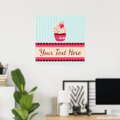 Gepersonaliseerde roze cupcake munt blauwe achterg poster (Thuiskantoor)