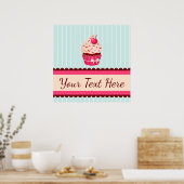 Gepersonaliseerde roze cupcake munt blauwe achterg poster (Keuken)