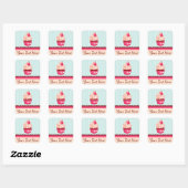 Gepersonaliseerde roze cupcake munt blauwe achterg vierkante sticker (Vel)