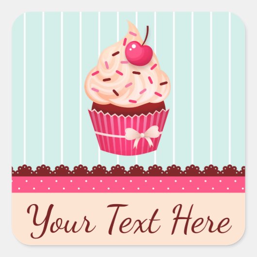 Gepersonaliseerde roze cupcake munt blauwe achterg vierkante sticker (Voorkant)