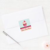 Gepersonaliseerde roze cupcake munt blauwe achterg vierkante sticker (Envelop)