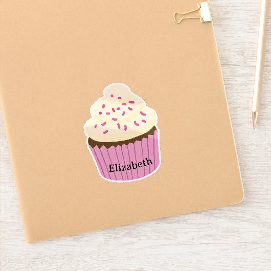 Gepersonaliseerde roze cupcake Sticker / Label (Notitieboek)