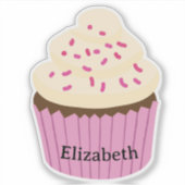 Gepersonaliseerde roze cupcake Sticker / Label (Voorkant)