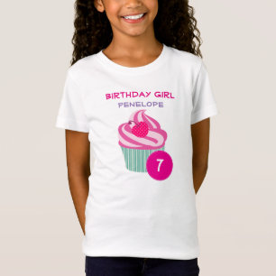 Gepersonaliseerde Roze Cupcake Verjaardagsmeisje T-shirt