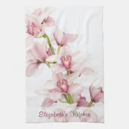 Gepersonaliseerde Roze Cymbidium Orchidee Keukendo Theedoek
