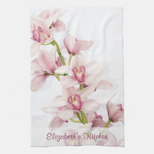 Gepersonaliseerde Roze Cymbidium Orchidee Keukendo Theedoek