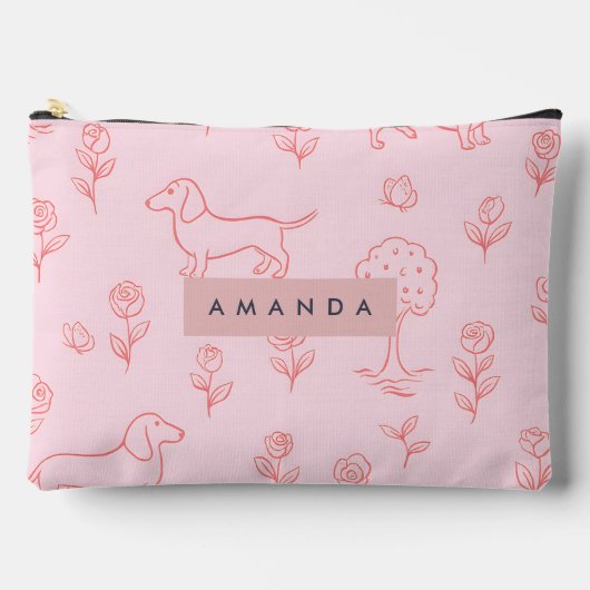Gepersonaliseerde Roze Dachshund en Bloem Etui (Voorkant)