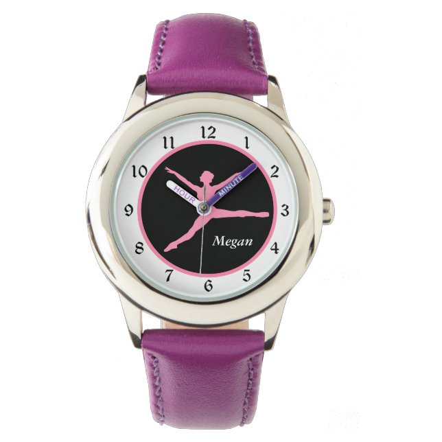 Gepersonaliseerde roze danser op zwart horloge (Voorkant)