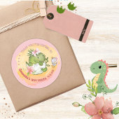 Gepersonaliseerde roze Dino & Duckling Baby shower Ronde Sticker