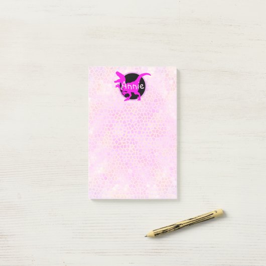 Gepersonaliseerde Roze Dinosaurus Post-it® Notes (Op bureau)