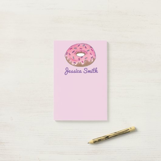 Gepersonaliseerde roze Donut Doughnut Sprinkles Fo Post-it® Notes (Op bureau)
