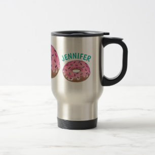 Gepersonaliseerde roze Donut Doughnut Sprinkles Fo Reisbeker